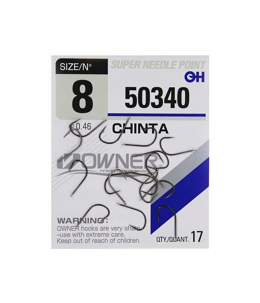 Haczyki gruntowe, spławikowe, z zadziorem Owner Chinta 17 szt. nr 8 Haczyki gruntowe, spławikowe, z zadziorem Owner Chinta 17 szt. nr 8