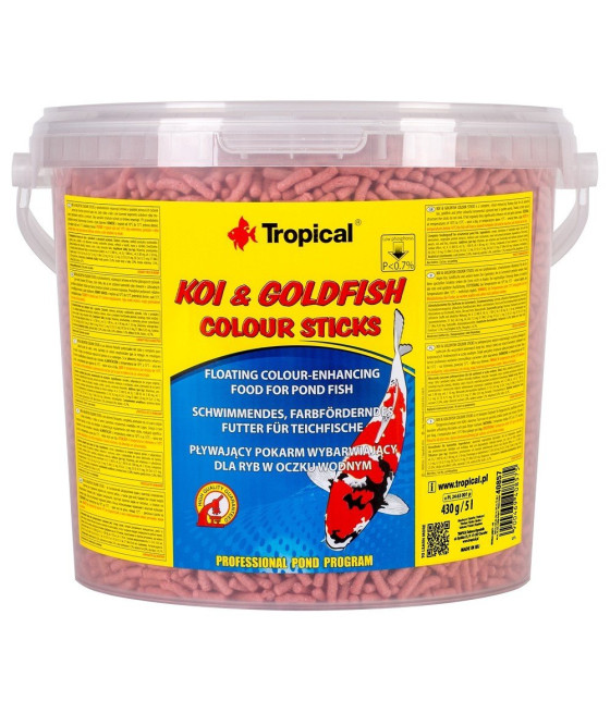 TROPICAL KOI GOLDFISH COLOUR STICKS 5L/430G - pokarm dla KOI