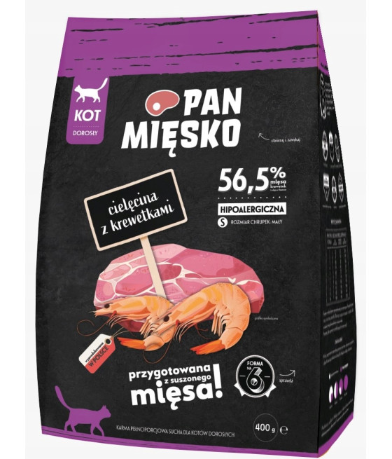 Pan Mięsko karma sucha dla kota Cielęcina z krewetkami S 400g