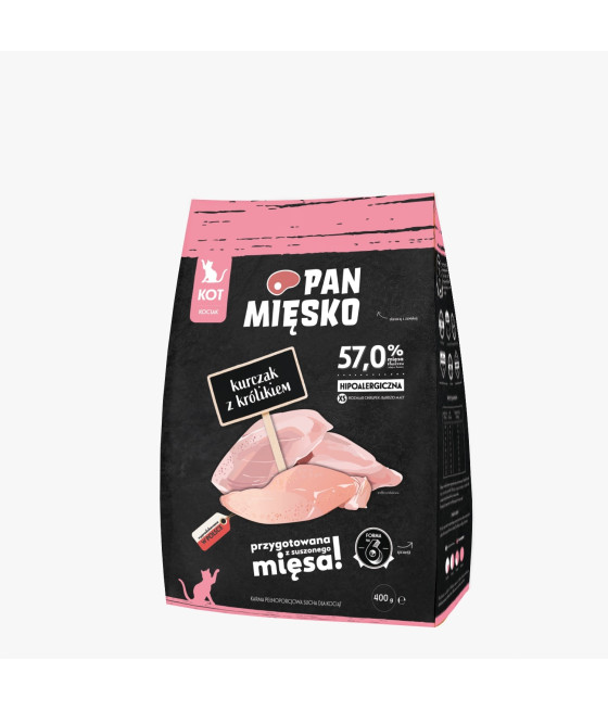PAN MIĘSKO KARMA SUCHA DLA KOTA KURCZAK Z KRÓLIKIEM XS 400G
