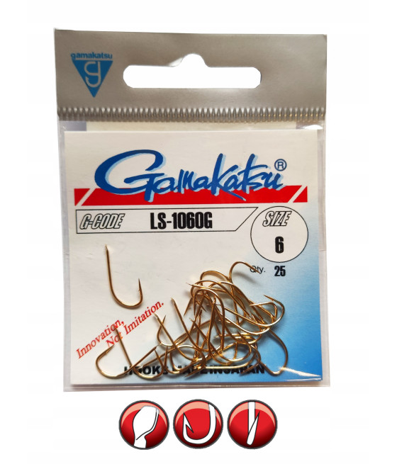 Haczyki gruntowe, spławikowe, z zadziorem Gamakatsu 1060G 25 szt.