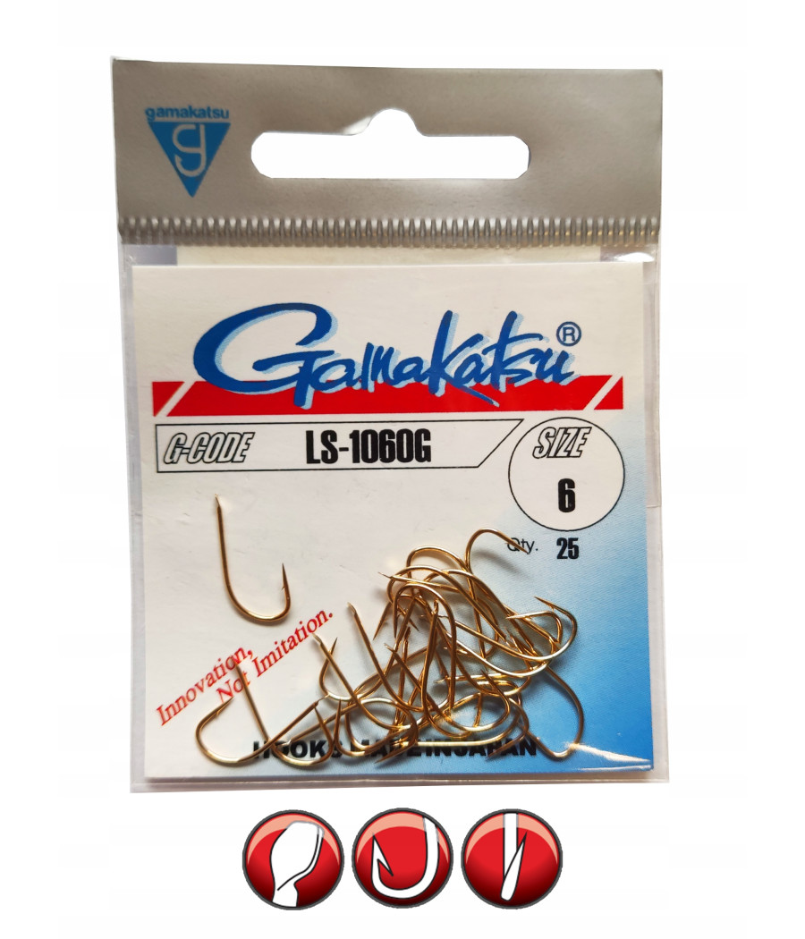 Haczyki gruntowe, spławikowe, z zadziorem Gamakatsu 1060G 25 szt.