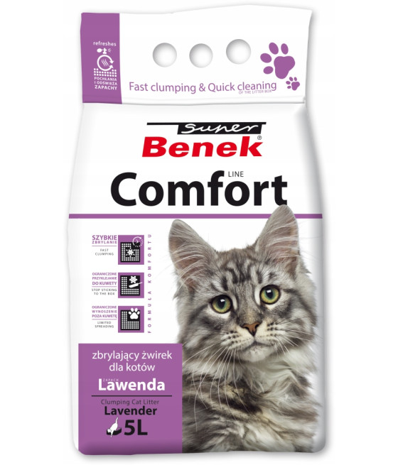 SUPER BENEK COMFORT LAWENDA 5L ZBRYLAJĄCY ŻWIREK BENTONITOWY DLA KOTA