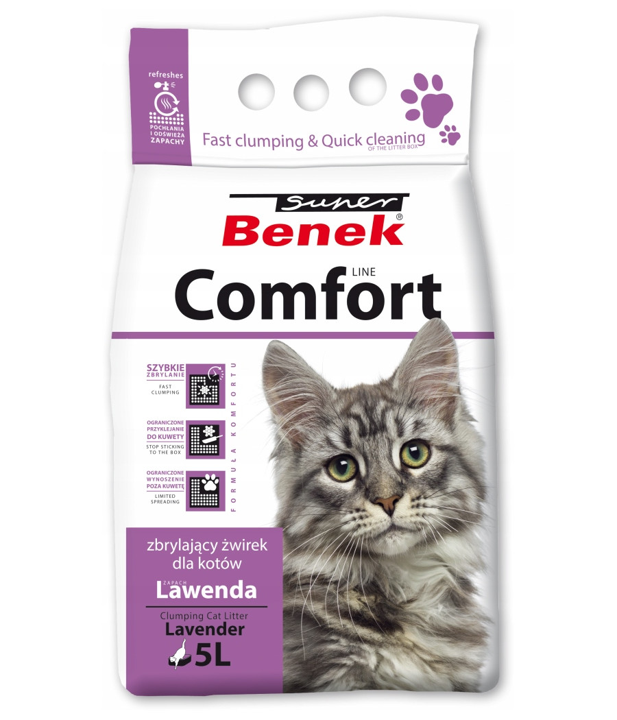 SUPER BENEK COMFORT LAWENDA 5L ZBRYLAJĄCY ŻWIREK BENTONITOWY DLA KOTA SUPER BENEK COMFORT LAWENDA 5L ZBRYLAJĄCY ŻWIREK BENTONITOWY DLA KOTA