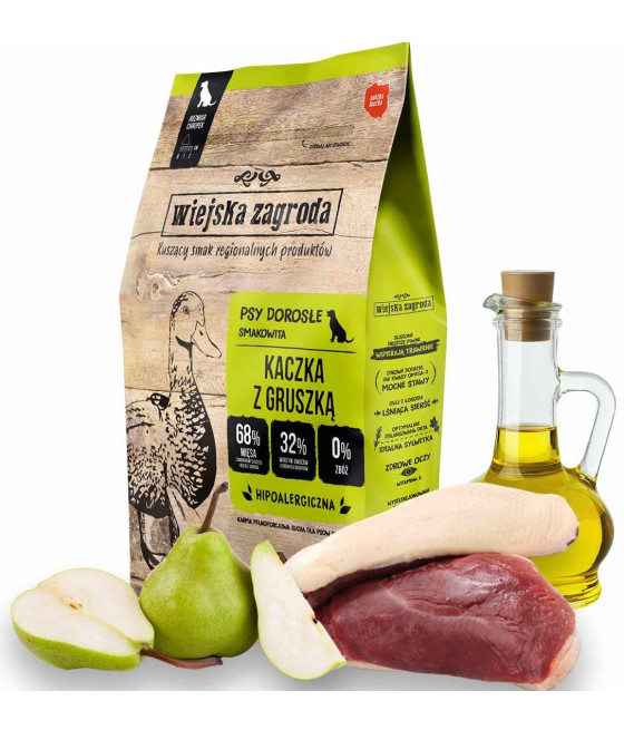 Wiejska Zagroda Kaczka z gruszką sucha karma dla psów dużych ras 9kg