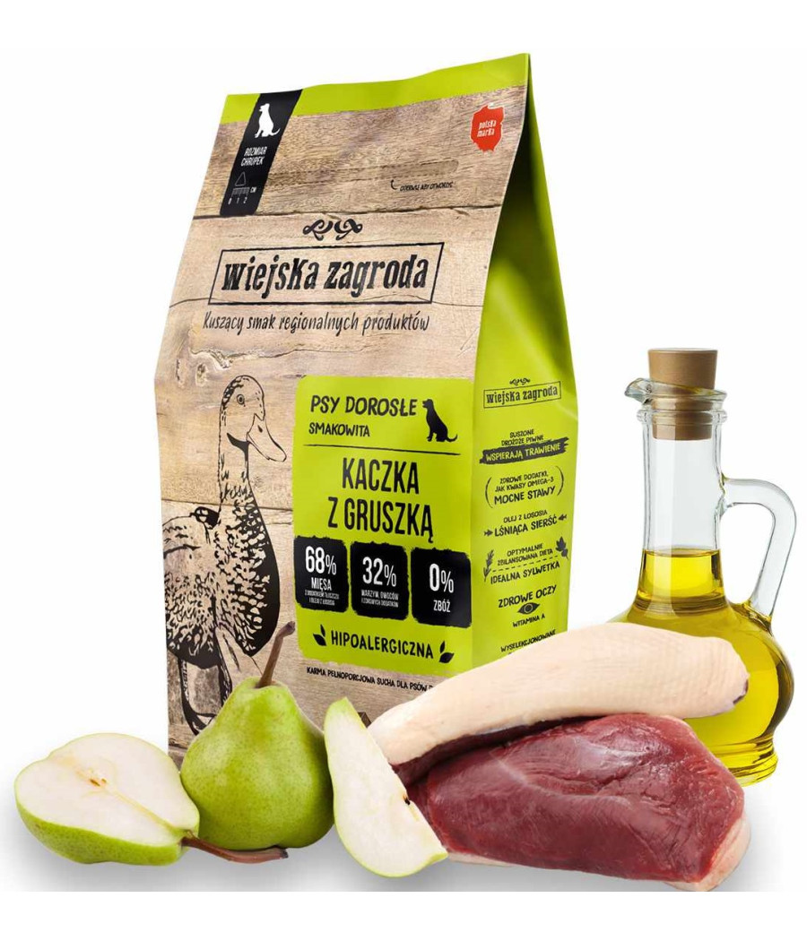 Wiejska Zagroda Kaczka z gruszką sucha karma dla psów dużych ras 9kg