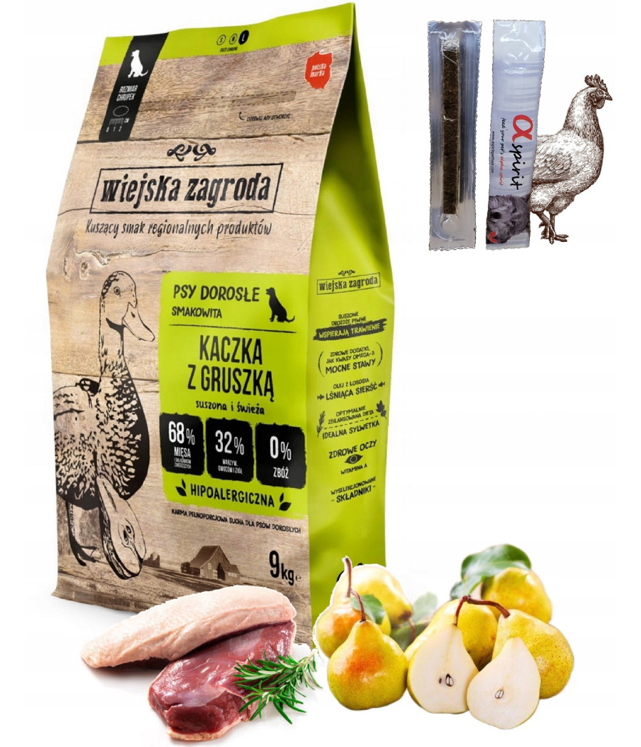 Wiejska Zagroda Kaczka z gruszką sucha karma dla psów dużych ras 9kg
