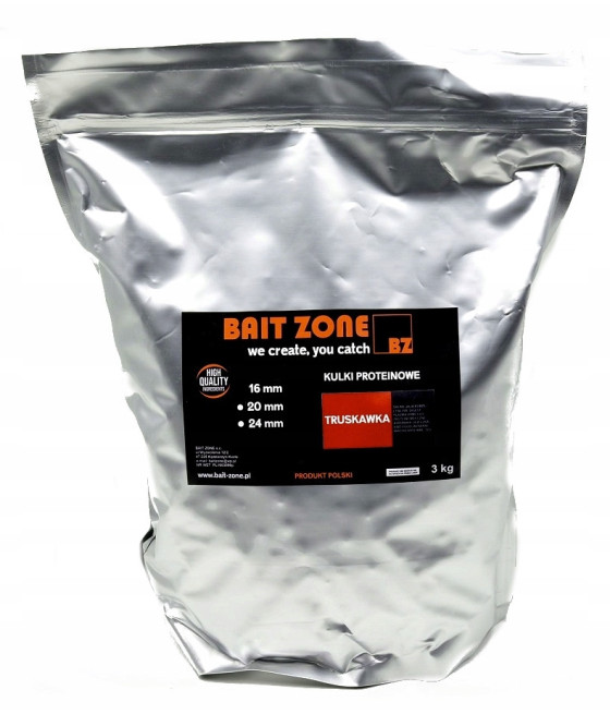 Kulki proteinowe zanętowe STRAWBERRY TRUSKAWKA 16mm BAIT-ZONE 3kg