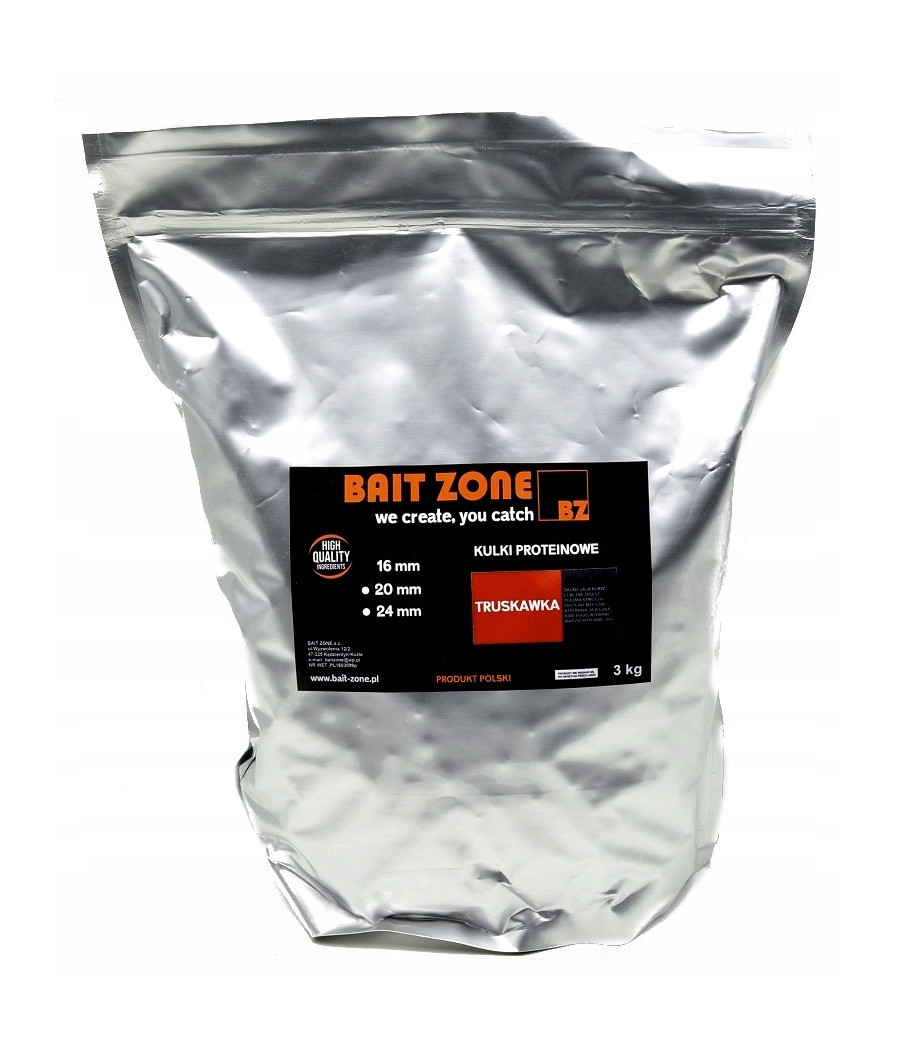 Kulki proteinowe zanętowe STRAWBERRY TRUSKAWKA 16mm BAIT-ZONE 3kg Kulki proteinowe zanętowe STRAWBERRY TRUSKAWKA 16mm BAIT-ZONE 3kg