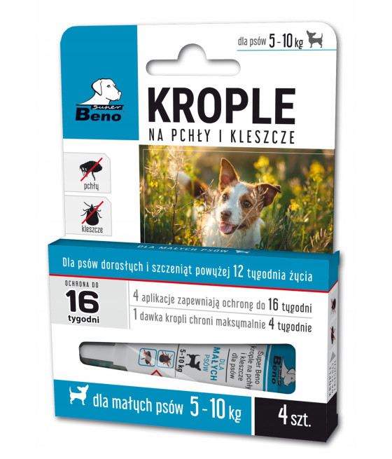 Super Beno Krople przeciw pchłom i kleszczom dla małych psów 5-10kg
