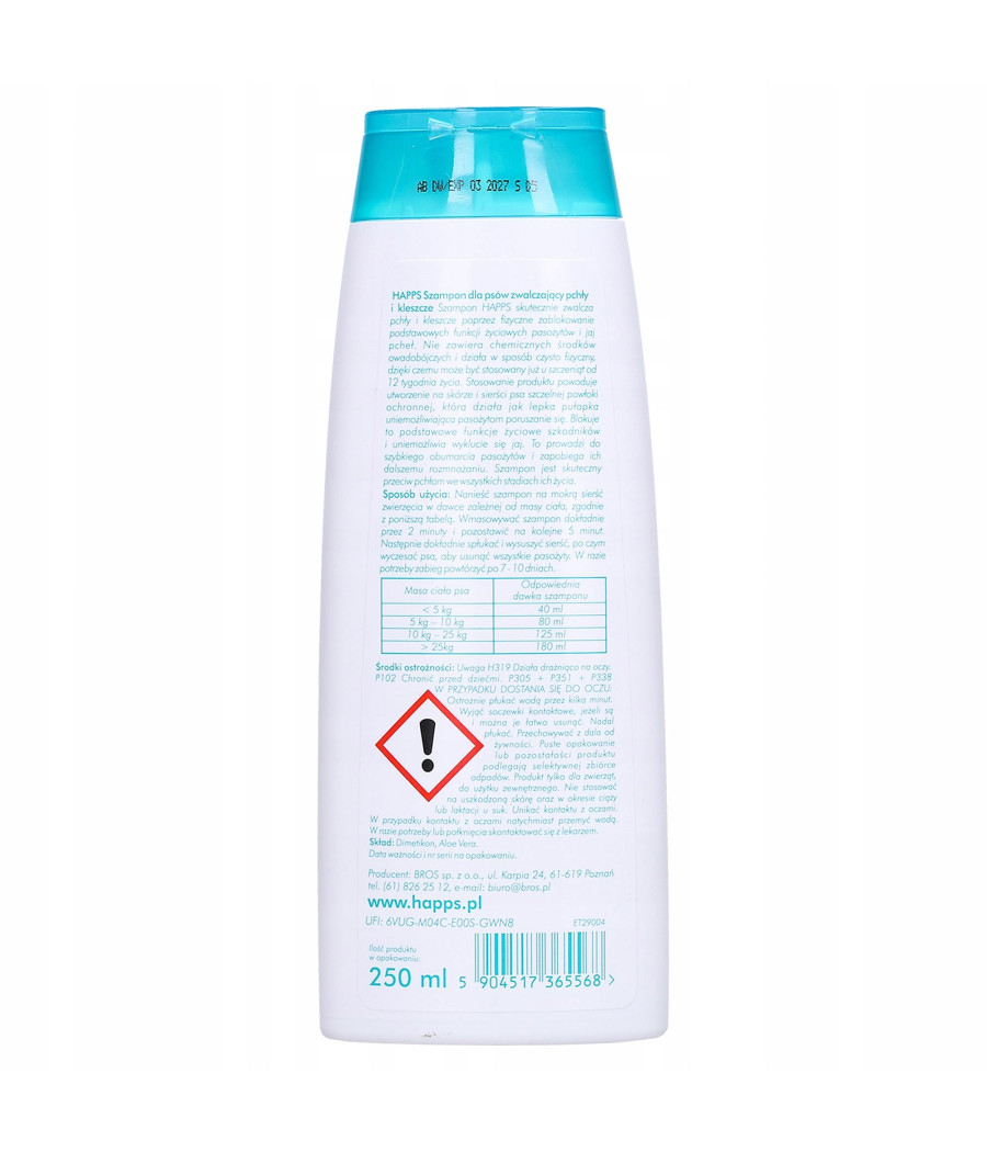HAPPS Szampon dla psów zwalczający pchły i kleszcze 250 ml