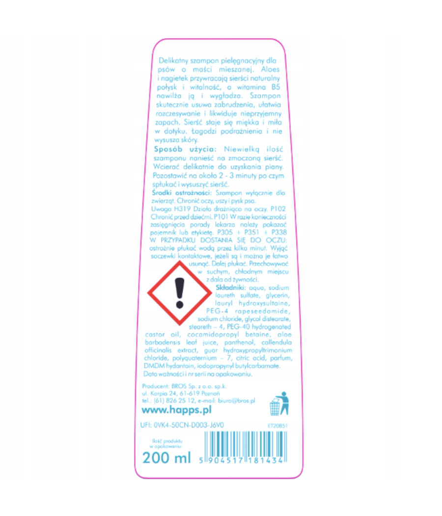 Szampon pielęgnacyjny dla psów o sierści mieszanej Happs 200ml
