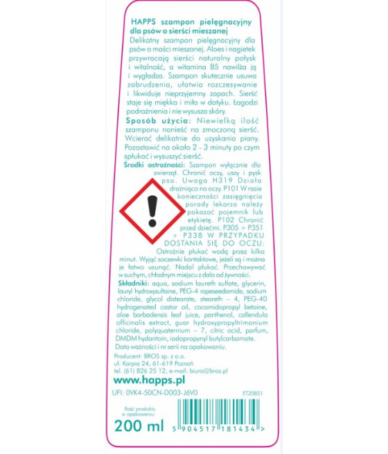Szampon pielęgnacyjny dla psów o sierści mieszanej Happs 200ml