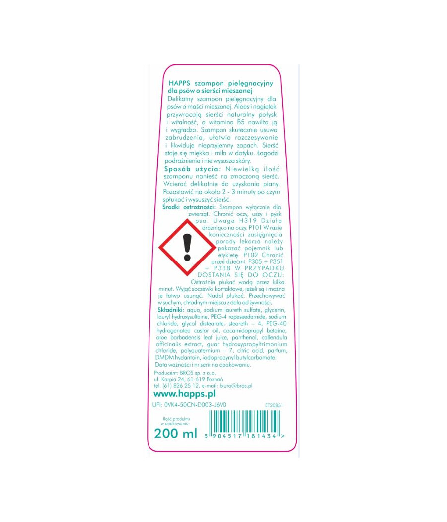Szampon pielęgnacyjny dla psów o sierści mieszanej Happs 200ml