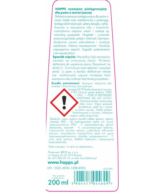 BROS HAPPS SZAMPON D/PSÓW JASNA SIERŚĆ 200ML