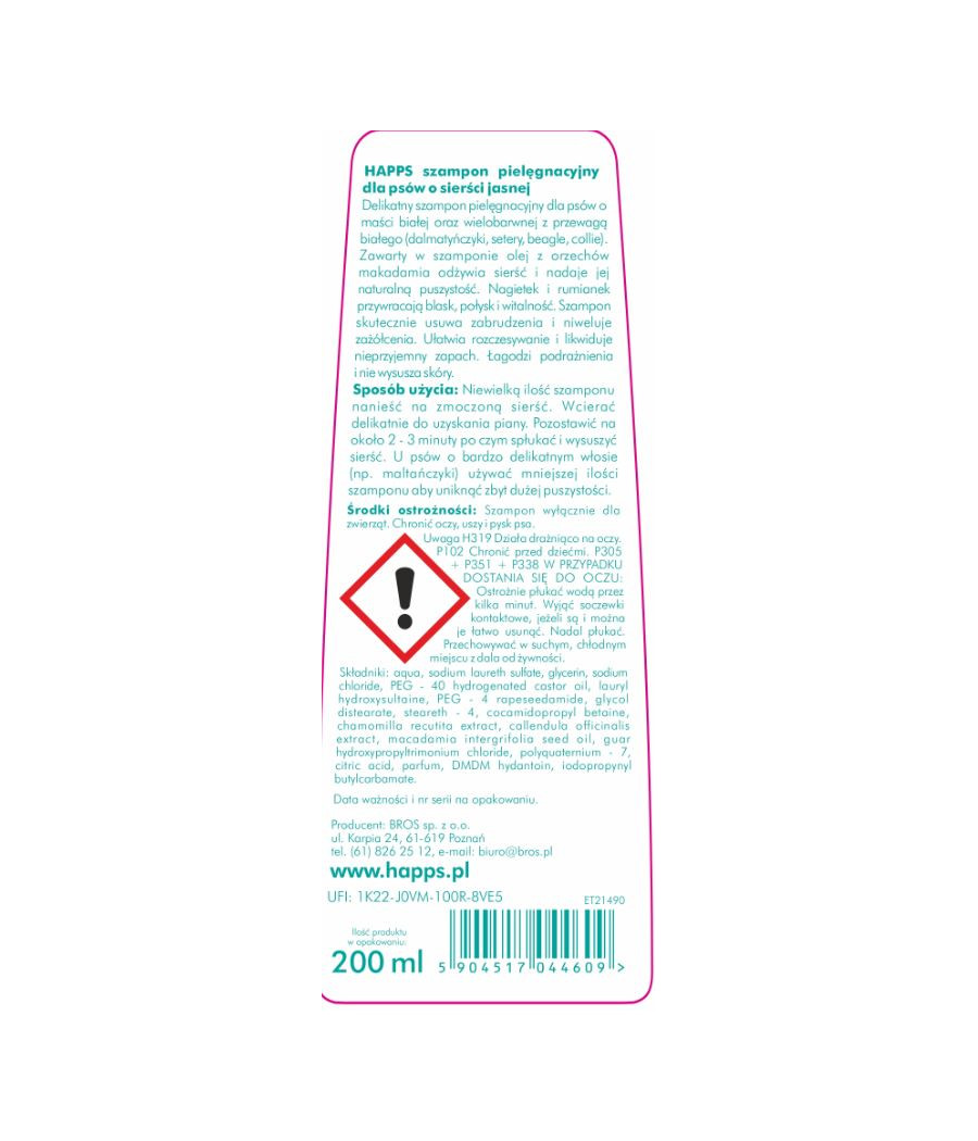 BROS HAPPS SZAMPON D/PSÓW JASNA SIERŚĆ 200ML