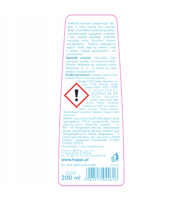 Happs Szampon dla psów o sierści ciemnej 200 ml