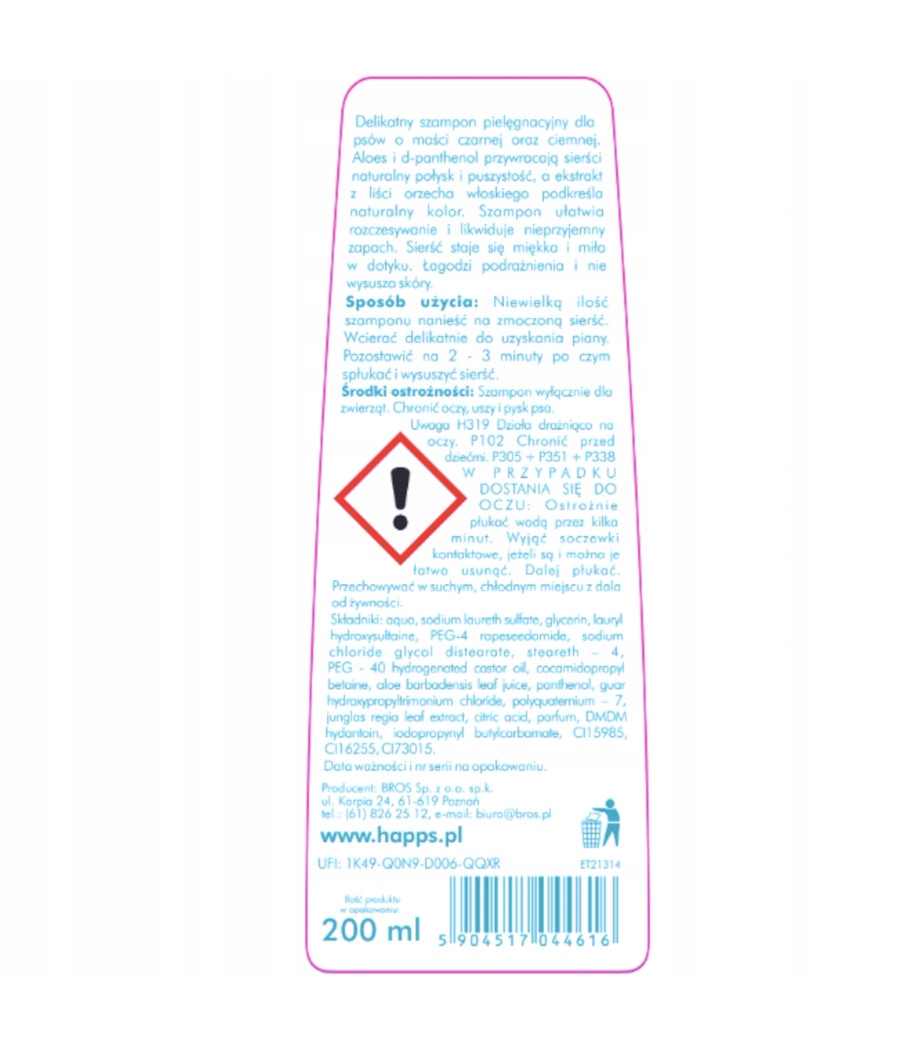 Happs Szampon dla psów o sierści ciemnej 200 ml