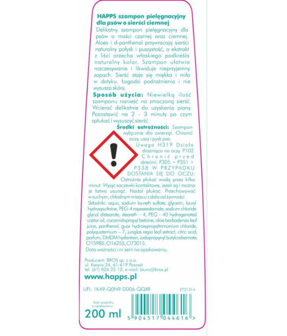 Happs Szampon dla psów o sierści ciemnej 200 ml