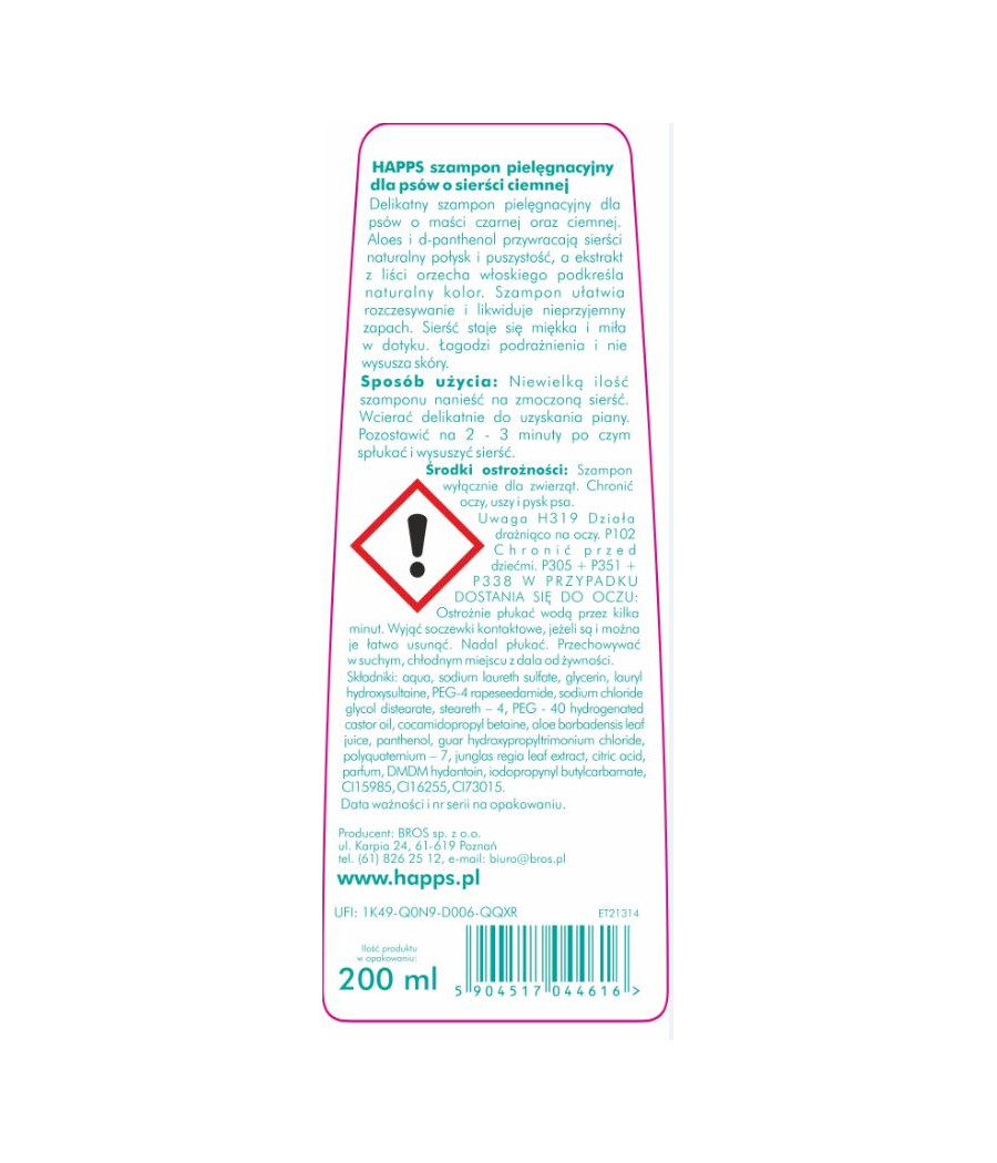 Happs Szampon dla psów o sierści ciemnej 200 ml