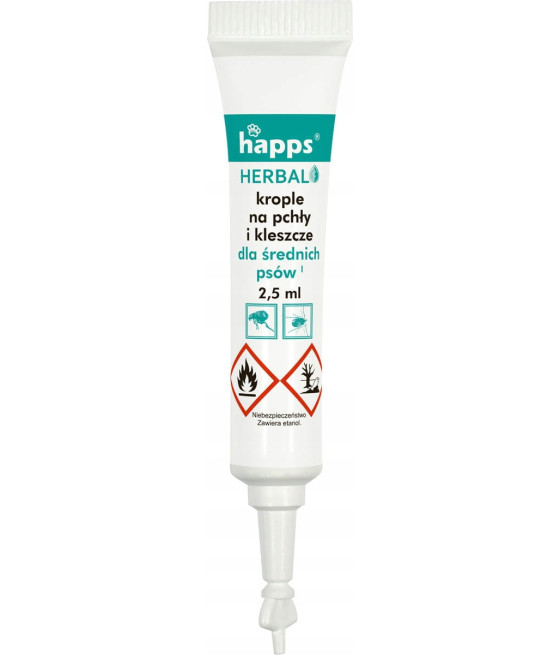 HAPPS Herbal krople na pchły i kleszcze dla psów średnich 10-20 kg, 4x2,5ml