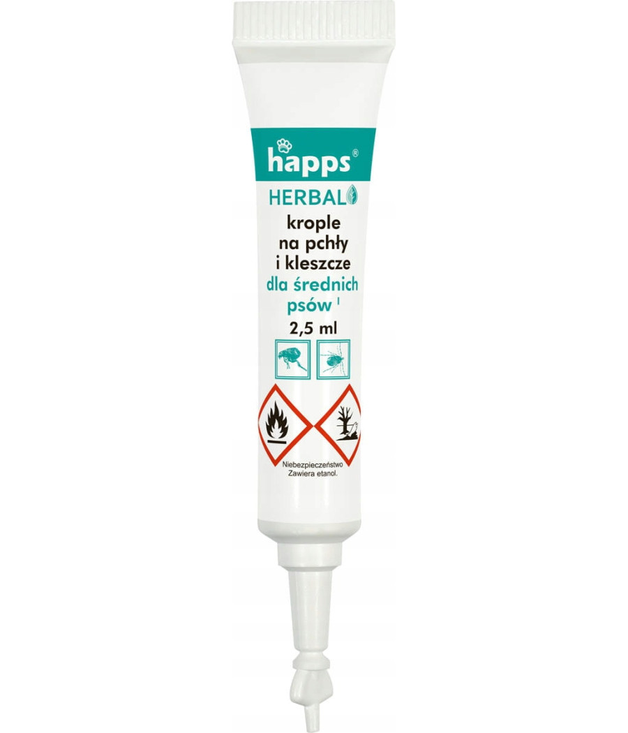 HAPPS Herbal krople na pchły i kleszcze dla psów średnich 10-20 kg, 4x2,5ml