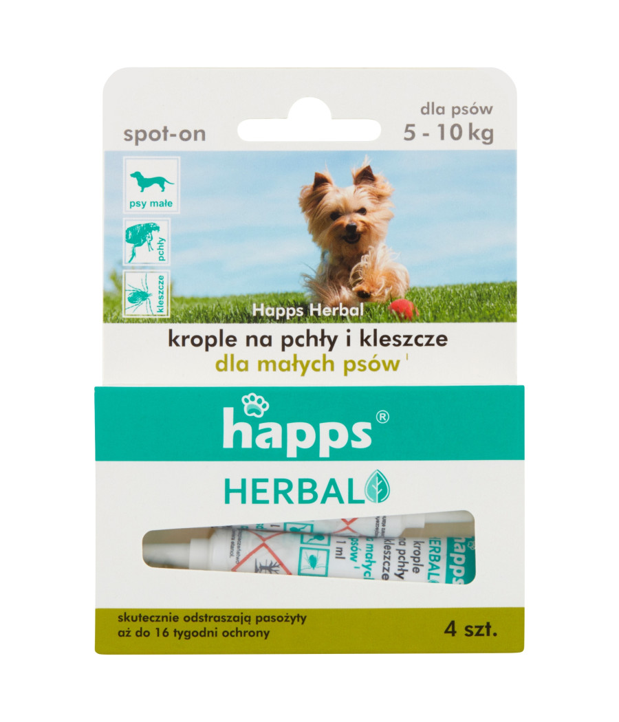 HAPPS Herbal krople na pchły i kleszcze dla psów średnich 10-20 kg, 4x2,5ml
