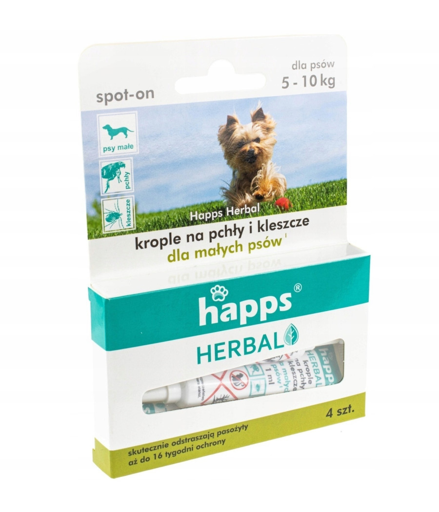 HAPPS Herbal krople na pchły i kleszcze dla psów średnich 10-20 kg, 4x2,5ml