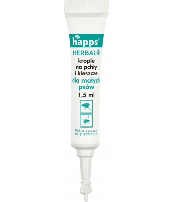HAPPS Herbal krople na pchły i kleszcze dla psów małych 5-10 kg, 4 x 1 ml