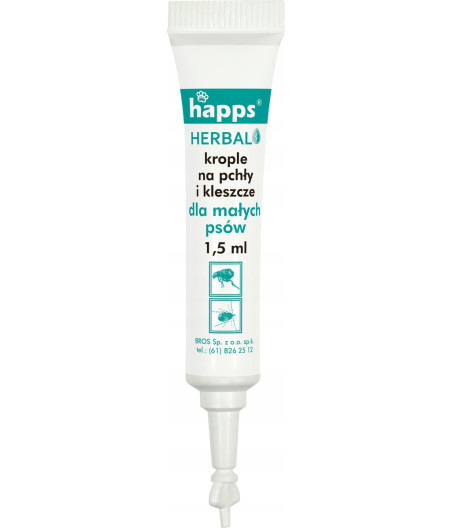 HAPPS Herbal krople na pchły i kleszcze dla psów małych 5-10 kg, 4 x 1 ml