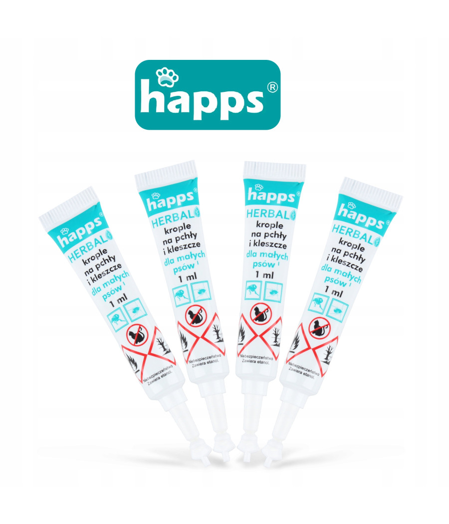 HAPPS Herbal krople na pchły i kleszcze dla psów małych 5-10 kg, 4 x 1 ml