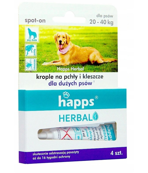 HAPPS Herbal krople na pchły i kleszcze dla psów małych 5-10 kg, 4 x 1 ml
