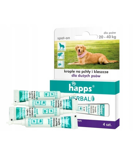 HAPPS Herbal krople na pchły i kleszcze dla psów małych 5-10 kg, 4 x 1 ml