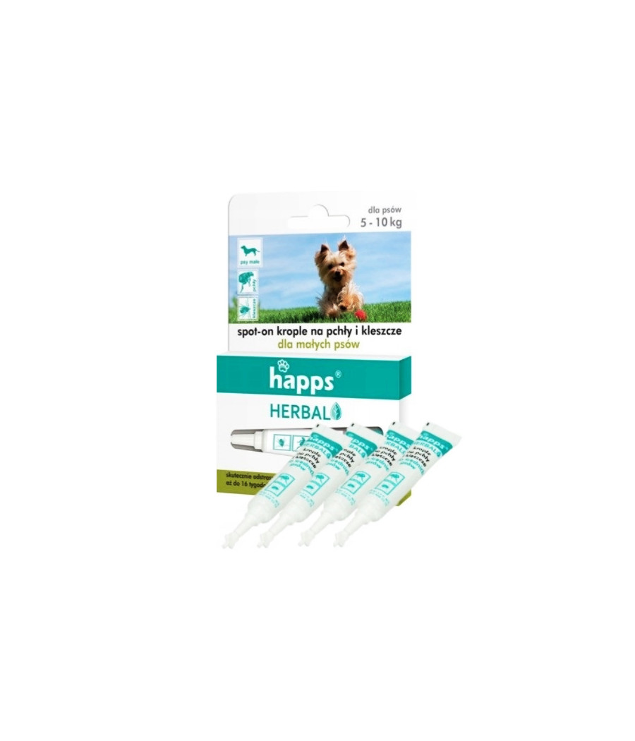 HAPPS Herbal krople na pchły i kleszcze dla psów małych 5-10 kg, 4 x 1 ml