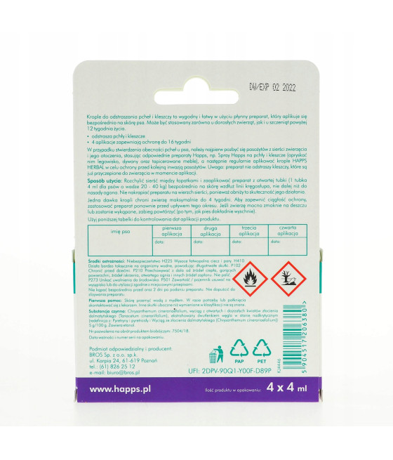 Krople na pasożyty Happs Herbal przeciw pchłom i kleszczom 16 ml