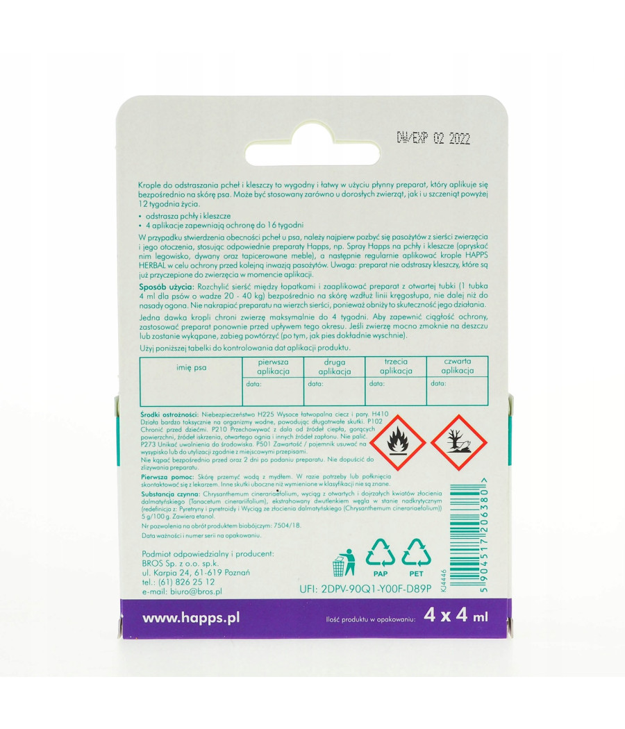 Krople na pasożyty Happs Herbal przeciw pchłom i kleszczom 16 ml
