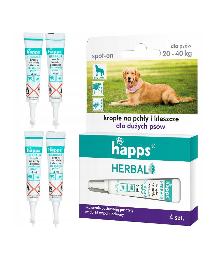 Krople na pasożyty Happs Herbal przeciw pchłom i kleszczom 16 ml