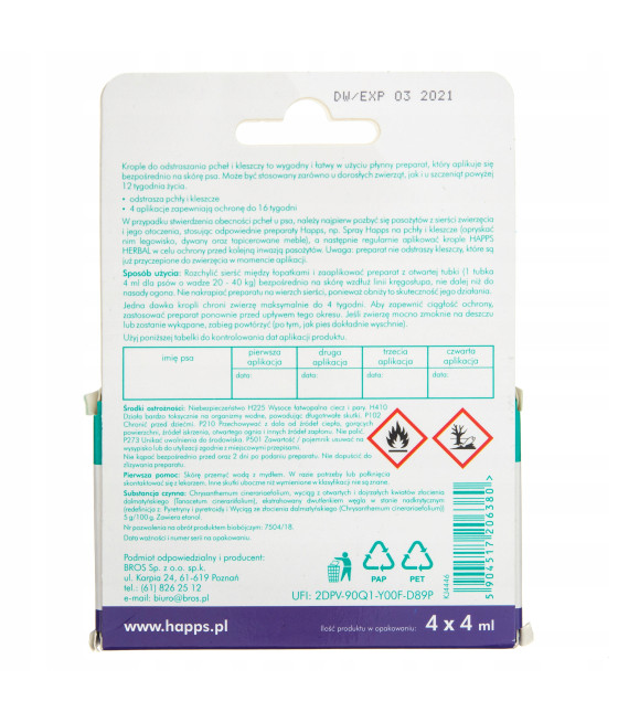 Krople na pasożyty Happs Herbal przeciw pchłom i kleszczom 16 ml