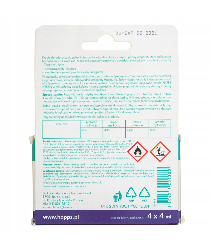 Krople na pasożyty Happs Herbal przeciw pchłom i kleszczom 16 ml