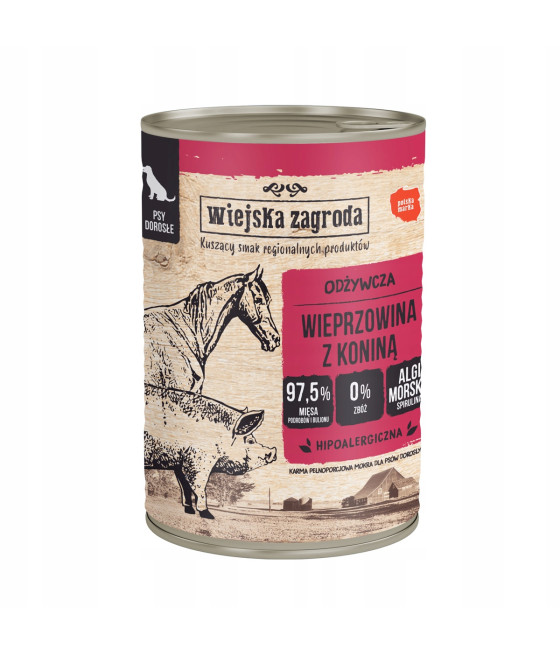 Wiejska Zagroda karma mokra dla psa HIPOALERGICZNA wieprzowina konina 400g