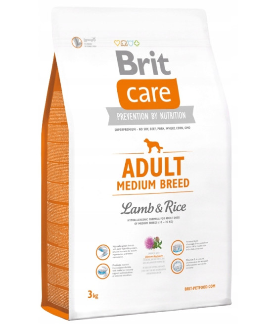 Brit Care Dog Hypoallergenic Adult Medium Breed, jagnięcina i ryż 3kg