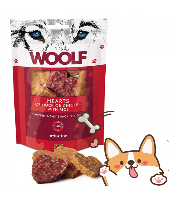 Przysmak Woolf Serca kacze lub kurze z ryżem 100g