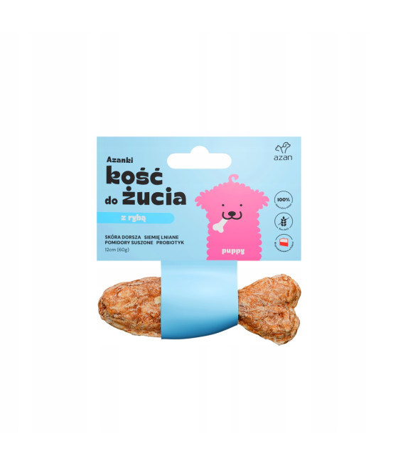 AZANKI Kość z dorszem i probiotykiem PUPPY KSZTAŁT RYBKI 12cm