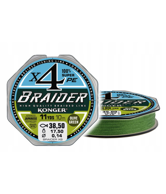 PLECIONKA BRAIDER X4 OLIVE GREEN 0,20/10m KONGER