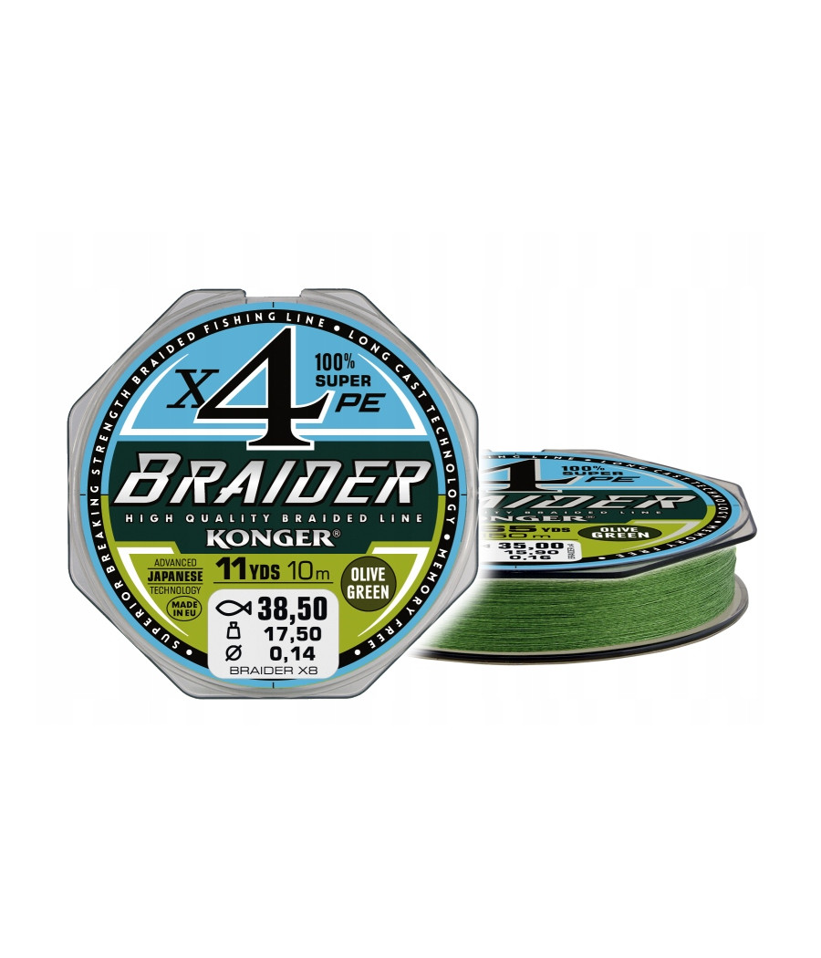 PLECIONKA BRAIDER X4 OLIVE GREEN 0,20/10m KONGER PLECIONKA BRAIDER X4 OLIVE GREEN 0,20/10m KONGER