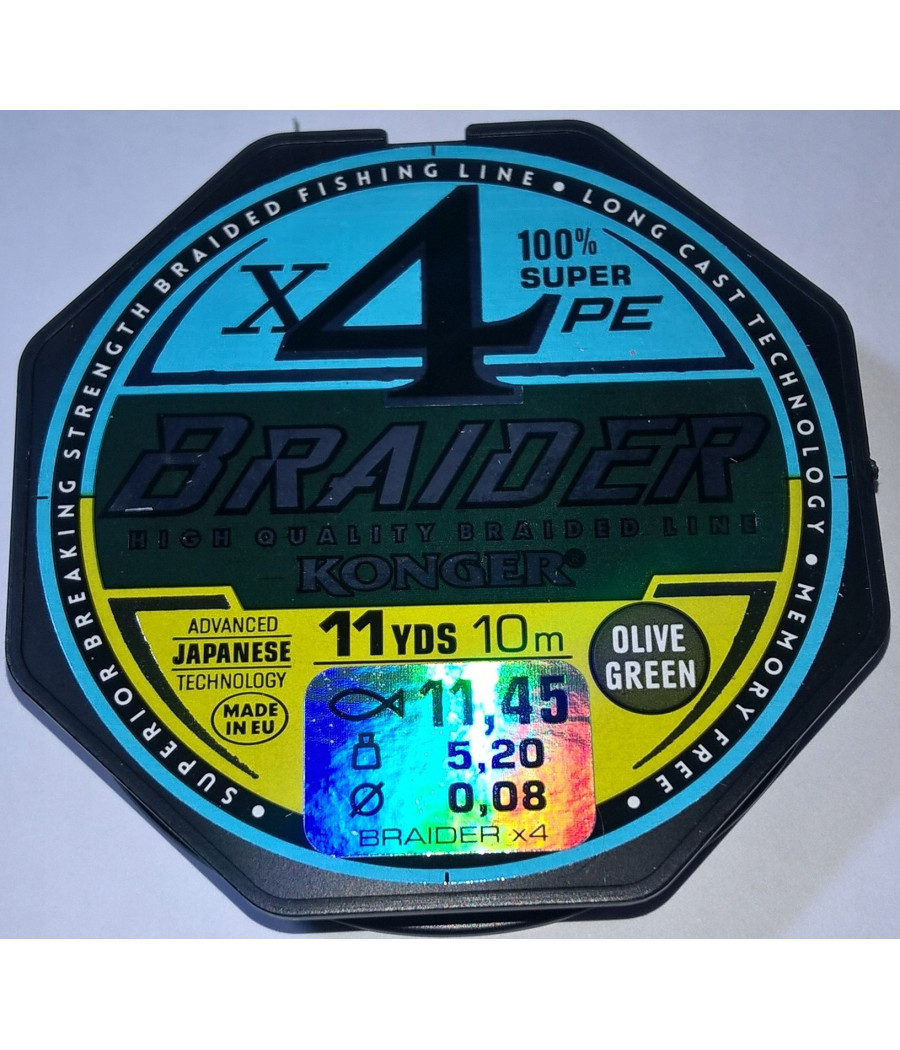 PLECIONKA BRAIDER X4 OLIVE GREEN 0,08/10m KONGER