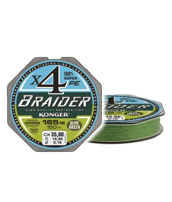PLECIONKA BRAIDER X4 OLIVE GREEN 0,08/10m KONGER