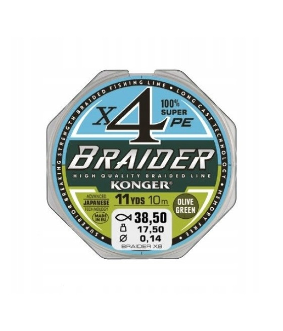 PLECIONKA BRAIDER X4 OLIVE GREEN 0,06/10m KONGER