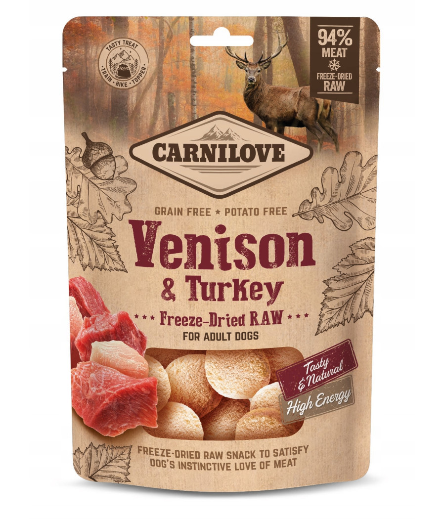 Carnilove Dog Freeze-Dried Snack Raw Venison & Turkey 60g Carnilove Dog Freeze-Dried Snack Raw Venison & Turkey 60g