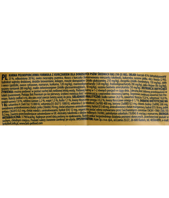 BRIT PREMIUM BY NATURE ADULT M Karma dla psa 3 KG